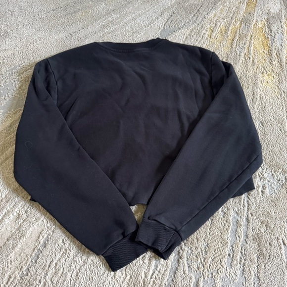Revolve H Ours cropped black sweatshirt ruched front tie crewneck medium - Picture 8 of 8